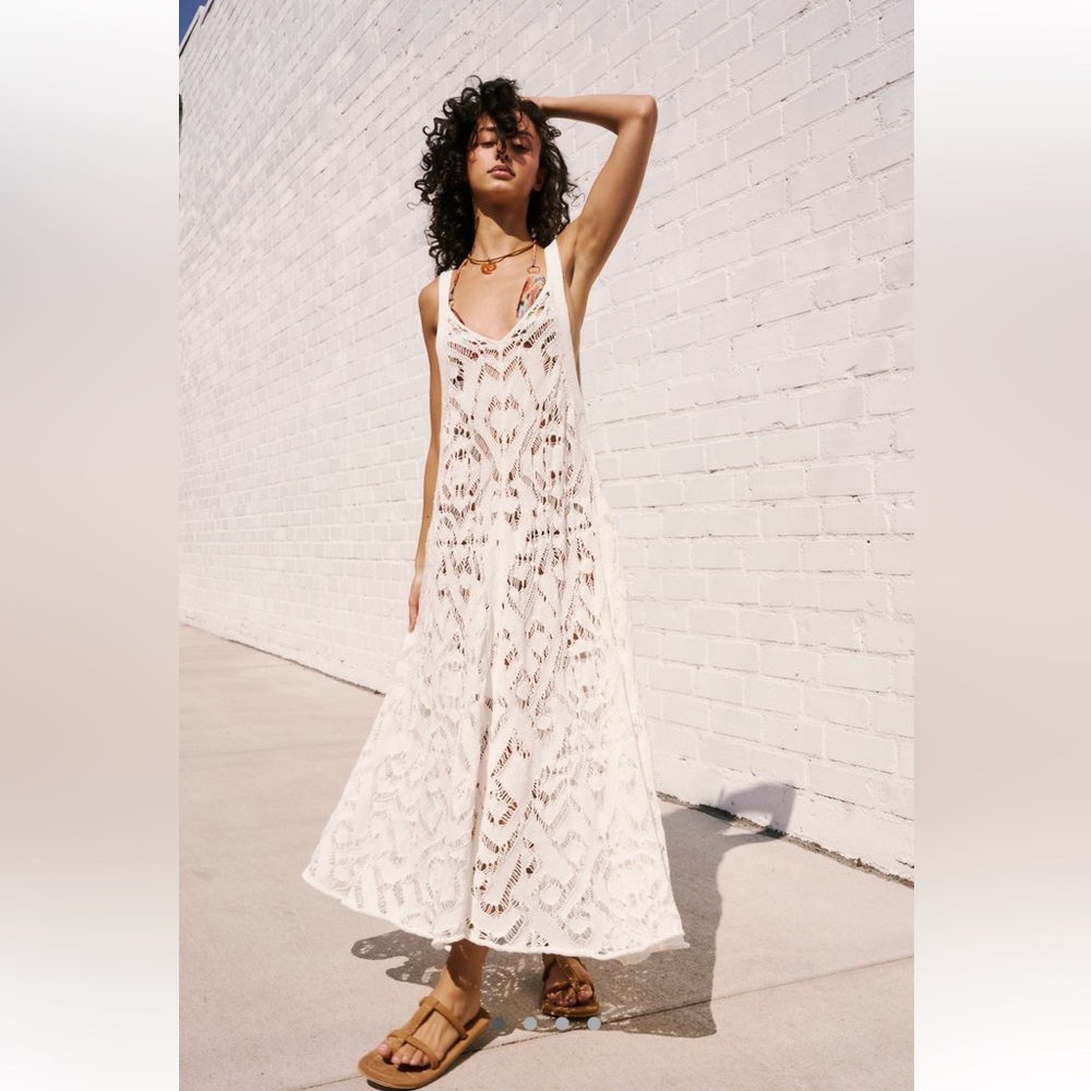 NWT Free People Bianca Fauxchet Midi Dress in Ivory.